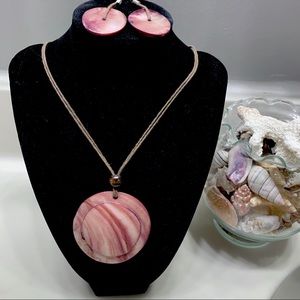 Natural pink shell necklace and earring set